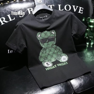TopMan 燙鑽短袖 亮片T恤 綠玩偶熊水鑽透氣棉短袖打底衫 DIA 女生 男生 上衣