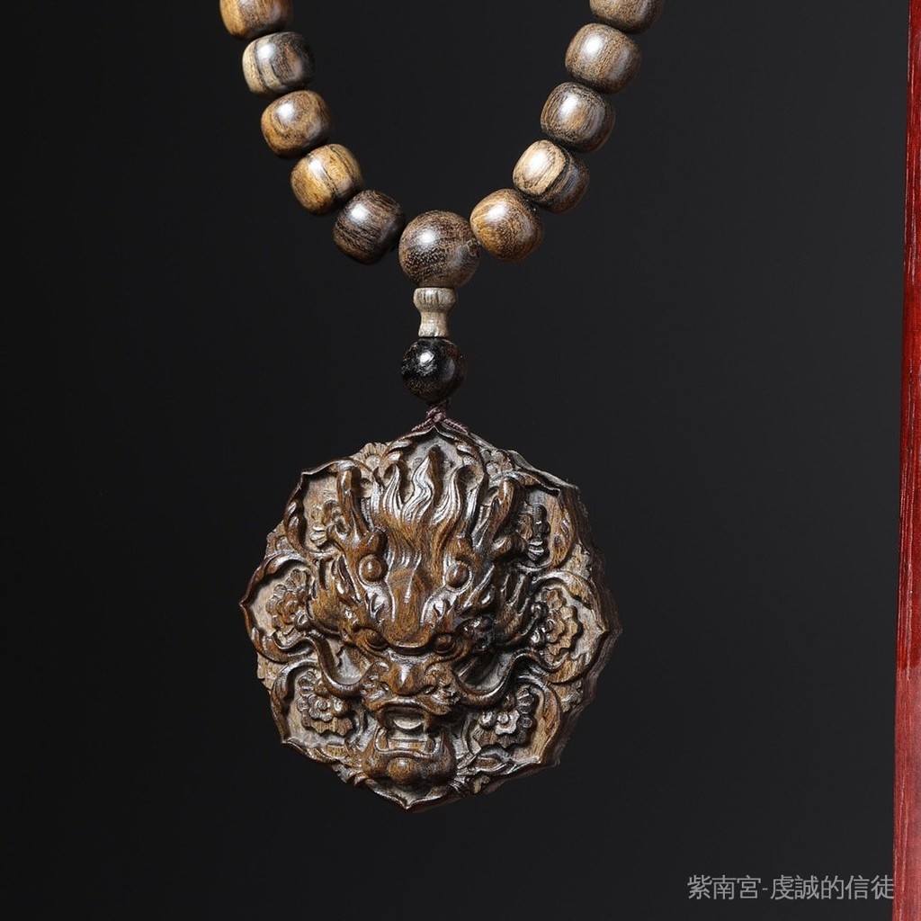 白沙屯 媽祖/開光🙏🏻天然沉香木龍牌項鏈吊墜掛繩毛衣鏈長款民族風配飾複古木質飾品