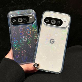 NITA✅台灣現貨✅日本高級感鐳射炫彩小愛心透明防水殼適用 谷歌 Pixel 11 10 9A 8A Pro XL手機殼