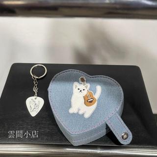 pick收納盒 吉他撥片架 pick盒 撥片盒 彈片盒 背琴小貓撥片收納盒 復古牛仔質地 首飾盒 目丁原創