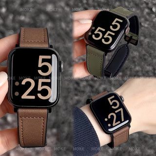 高檔皮革 磁吸錶殼 適用於 Apple watch S12 S11 10 9 8 SE3 Ultra 4 3 蘋果手錶帶