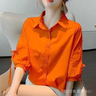 🎇可開發票✨中袖襯衫女夏季時尚洋氣新款寬鬆透氣上衣五分燈籠袖襯衣女短袖衫#免運