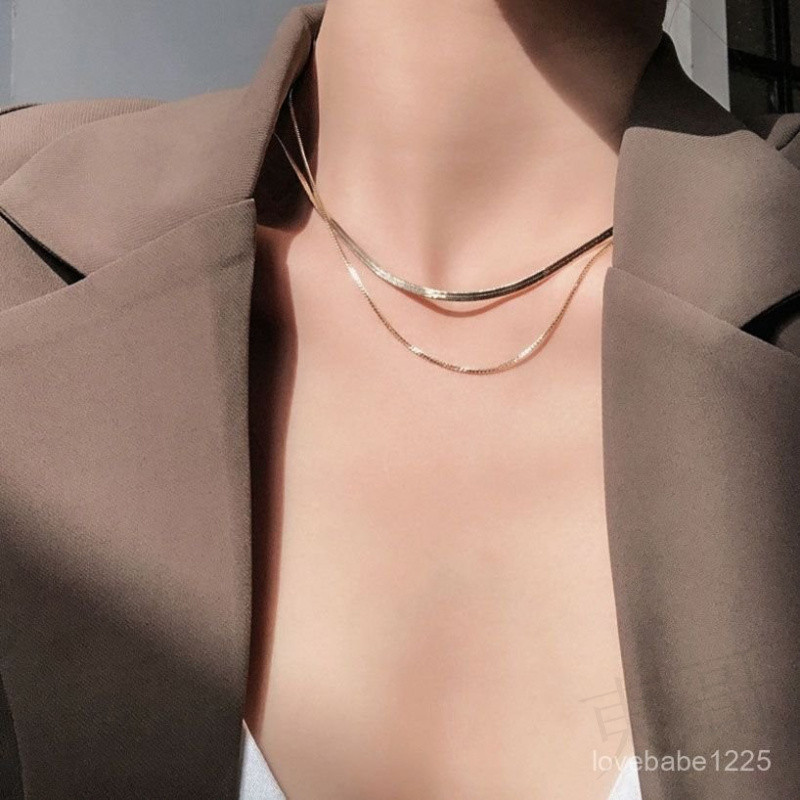 🎁 限時下殺 🎁 KANSAI 雙層蛇骨鏈 質感 女小眾設計感 蛇骨項鏈女夏輕奢小衆設計感百搭鎖骨鏈ins嘻哈複古 EH