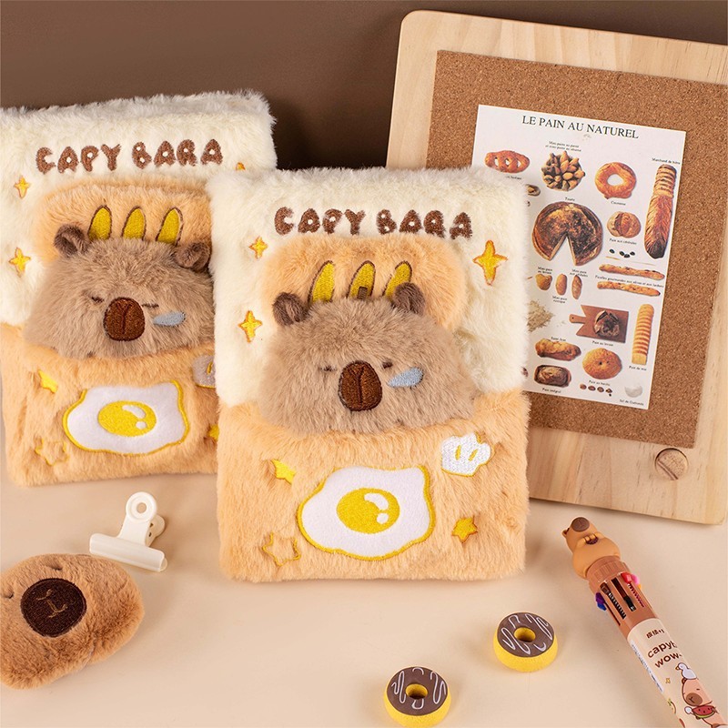 卡皮巴拉晚安毛絨本 毛茸茸手賬本 解壓 ins少女日記本 可愛公仔筆記本 學生毛毛本子 高顏值記事本 巴布尼尼 禮物