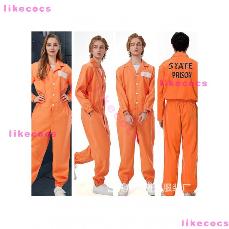 萬聖節cos囚犯服裝扮演服犯人服監獄製服囚犯套裝橙色連體囚犯服