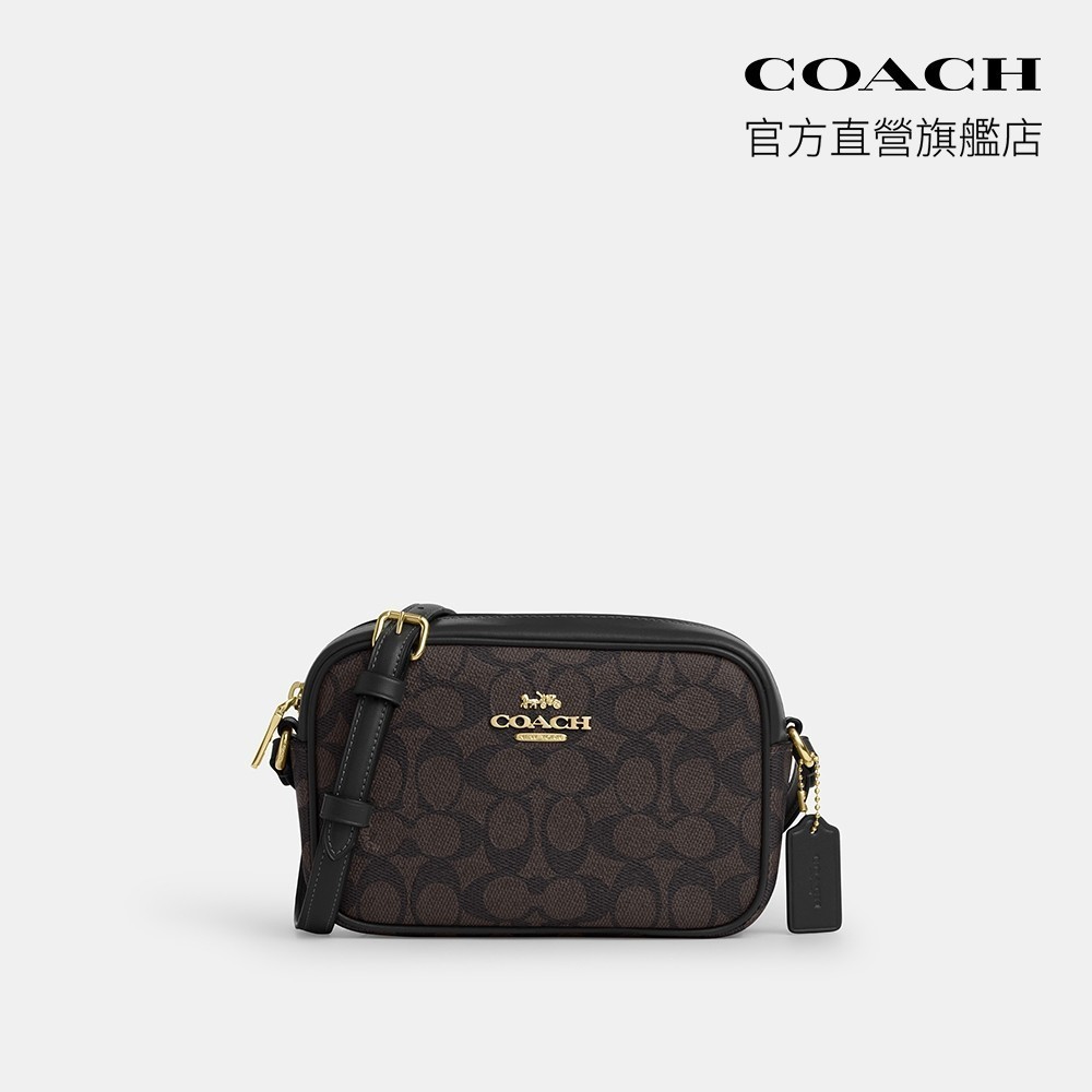 【COACH】JAMIE 經典LOGO迷你相機包-IM/胡桃木色/黑色(CY752)｜官方直營