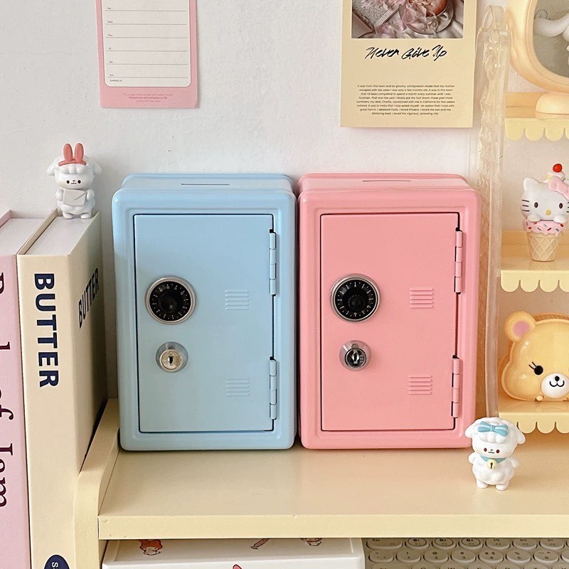 台灣出貨人氣 少女心保險櫃箱 粉色裝飾 儲蓄物箱 存錢罐 金屬鐵迷你 宿舍 收納櫃 兒童存錢工具 存錢筒 裝飾 保險箱