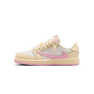 Travis Scott x Air Jordan 1 Low OG 聯名款 倒鉤 米白粉色 中童 IQ7605-100