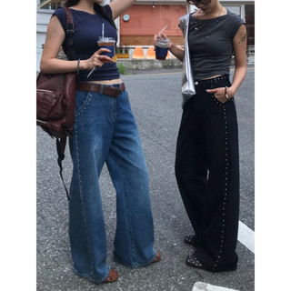 ˏˋ𝐻𝑒𝑦 - ̗̀🌷⛅️ ̖́‎韓國 INS時髦高級感 重金屬撞釘馬騮裝飾牛仔長褲女