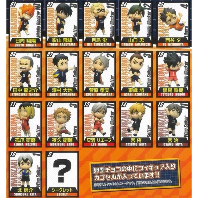 排球少年 日向 影山 月島 山口 田中 西谷 東峰旭 澤村大地 菅原 宮侑 宮治 北信介 研磨 黑尾 列夫 巧克力 公仔