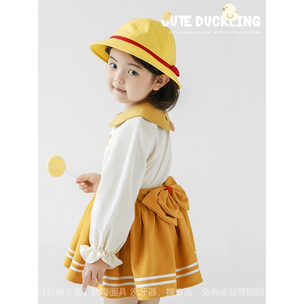 👍 西柚市集 女童小鴨繡花徽章娃娃衫2025秋季兒童立體刺繡翻領襯衫潮 GS