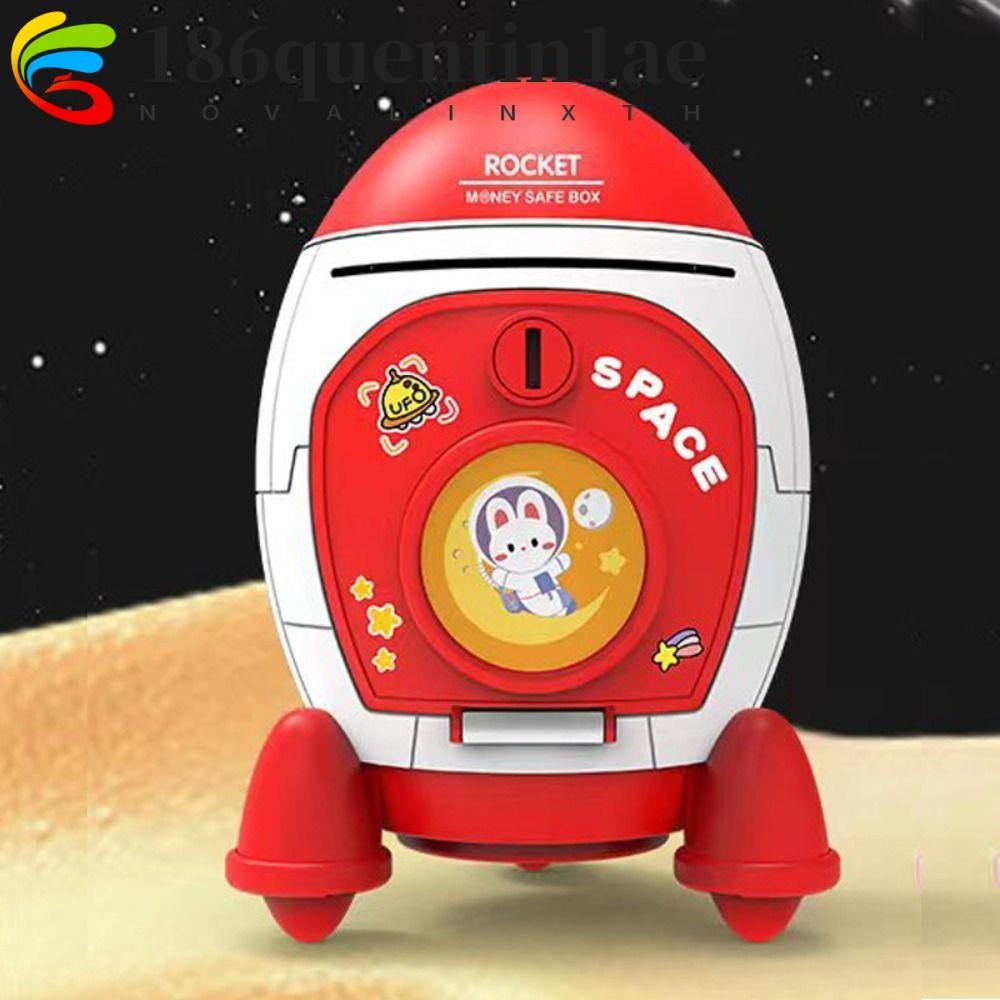 QUENTIN1AE Rocket Piggy Bank,密碼鎖指紋電子銀行保險箱,硬幣現金保險箱大容量帶鑰匙耐用兒童存