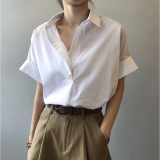 【夏天Summer】🔥3色 白色短袖 T恤 顯瘦襯衣 襯衫 上衣 白色襯衫 白色上衣 簡約上衣 通勤上衣 V領襯衫