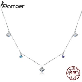 Bamoer 純銀貝殼項鍊 925 純銀藍色 CZ 愛心項鍊送給女孩的禮物 SCN454
