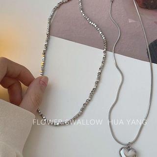 FLOWERWALL 譯花漾愛心雙層疊戴項鍊女ins冷淡風毛衣鏈小眾個性潮