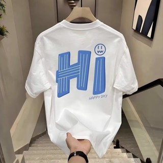 上衣2025歐美簡約23風格印花寬鬆個性百搭短袖2025品牌情侶new男士潮流新款T恤版型英文 M0KA