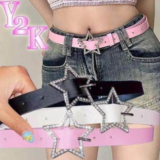 免運🔥Y2K Star Buckle Belt Pink Leather Elastic Binding Embell