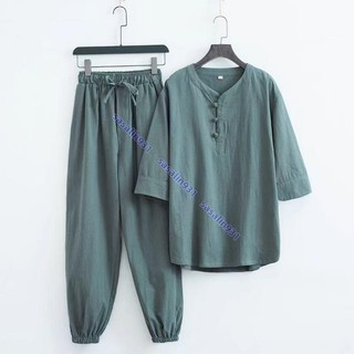 限時 折扣 居士服套裝打坐棉亞麻道服 禪風打坐服修行服 靈修居士服男中式佛係禪意素衣套裝 sasalin931