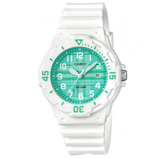 CASIO 簡約格紋設計迷你潛水風指針運動錶(LRW-200H-3C)-綠格紋/32mm