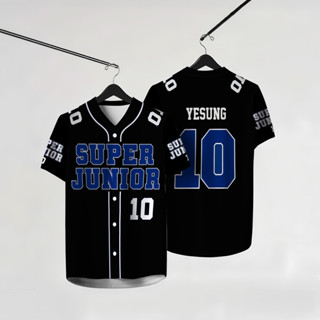 SUPER JUNIOR Team Member V領黑色開衫棒球外套運動上衣球衣舒適透氣百搭上衣