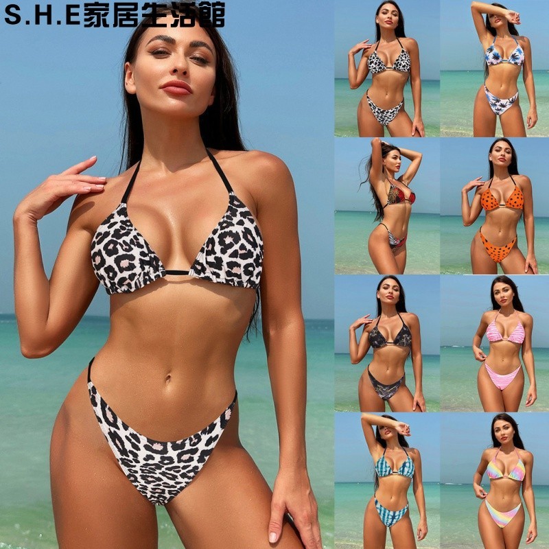 ❤免運推薦❤新品推薦2024新款泳衣女戶外沙灘豹紋碎花性感三點式露背比基尼泳裝bikini