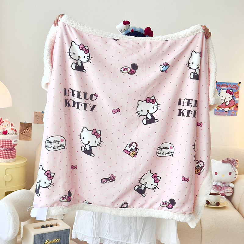 漂亮KT牛奶絨毛加厚超柔軟羊床卡通法蘭絨毛毯羊毛毯嬰兒/單人/大號/特大號披肩毯