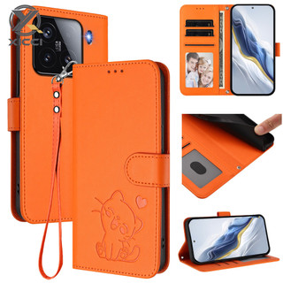 XIAOMI XICCI 適用於小米15T 15 14 13T 12T 11T 10T 愛貓真皮商務錢包翻蓋保護卡槽翻蓋