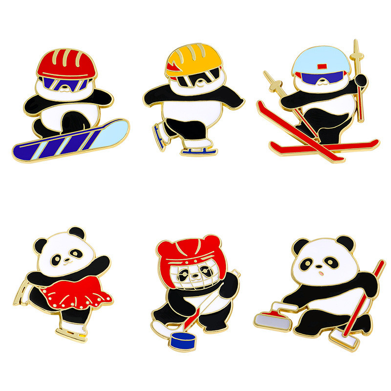台灣出貨 可愛胸針 別針 造型徽章 哈爾濱亞鼕會吉祥物熊貓胸針紀念品可愛動物滑雪運動體育徽章