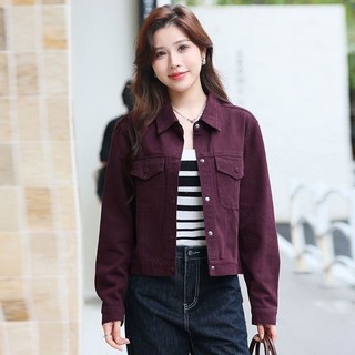 夾克 短款 牛仔外套 上衣 女士 2024 新款 polo領 小個 矮個子 顯瘦 百搭 寬鬆