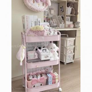 💌台灣發貨💌 落地置物架 收納推車粉色少女心ellokitty小推車移動落地置物架小推車臥室客廳收納架 推車置物架