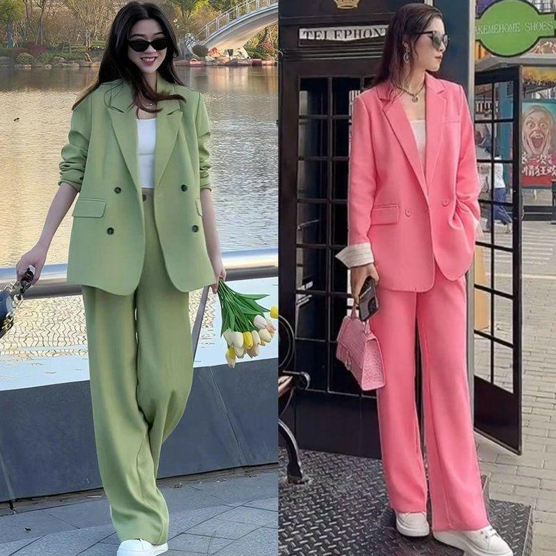 女裝 西裝套裝寬鬆女裝 春季職業女裝 韓系休閒女裝 大尺碼女裝 西服寬褲套裝 舒適西服套裝 上班族女裝 韓版職場女裝