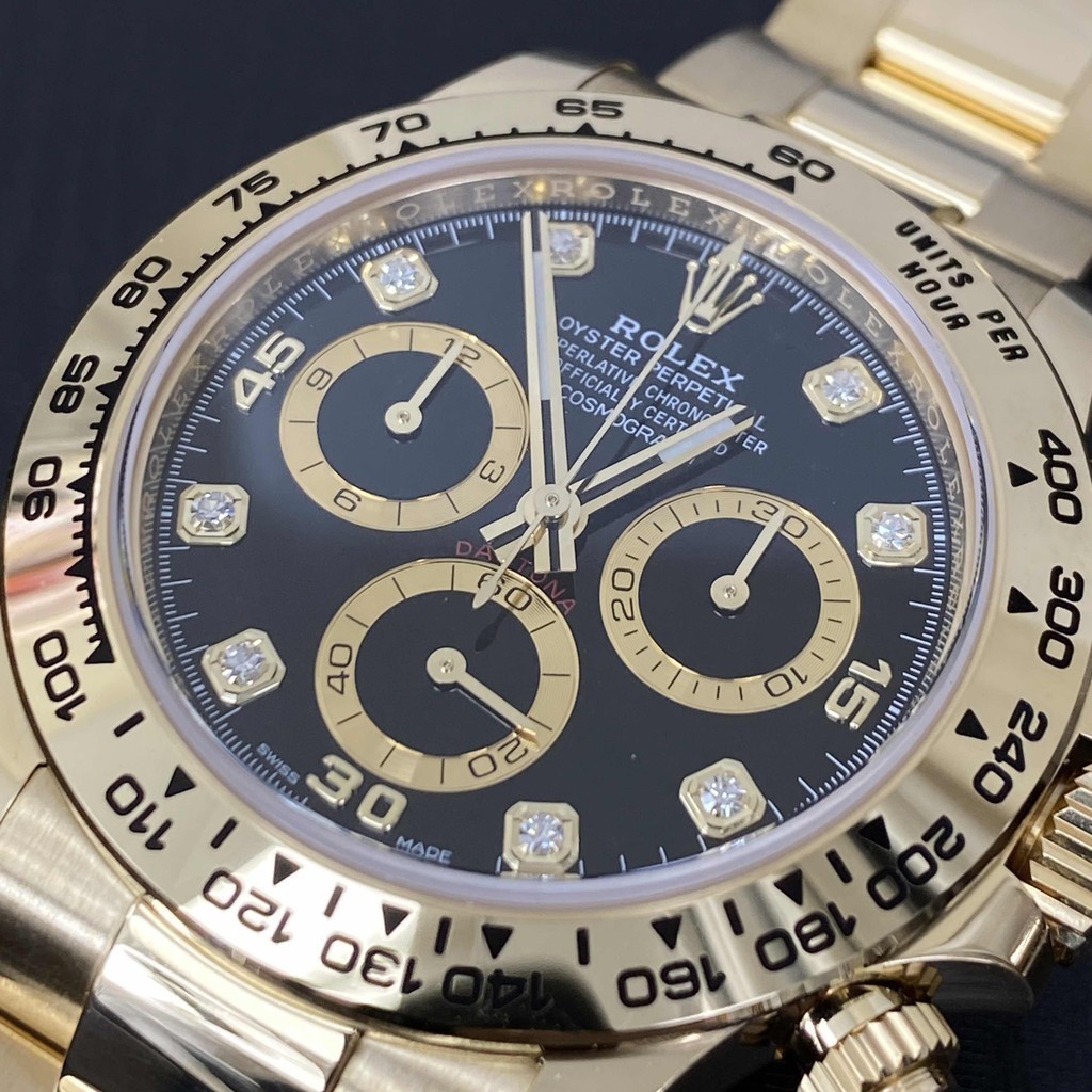 Rolex 勞力士迪通拿40mm黃金黑麵鑲鑽自動機械男表116508G