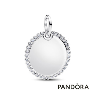 【Pandora】可鐫刻圓形鑲邊吊飾-925銀 母親節禮物 520禮物 官方直營