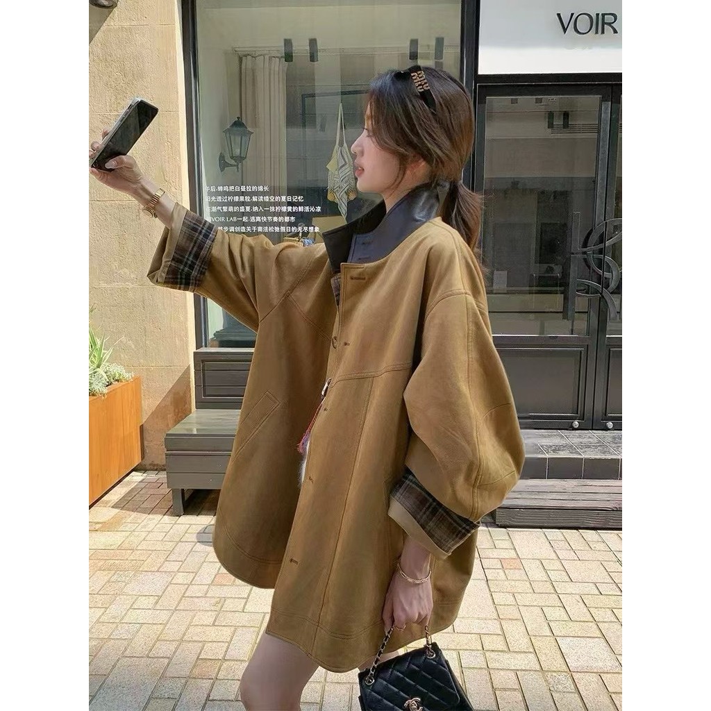 現貨- YJ - 立領撞色麂皮絨風衣  3319#