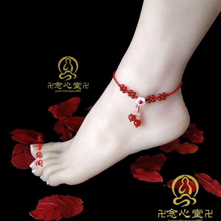 古風腳鍊 幸運瑪瑙腳鏈女 小衆設計腳繩原創手工編織古風簡約 中國風紅繩子