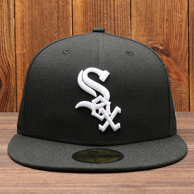 N E.W E.R A 平頂帽男式潮白色 SOX MLB 棒球帽女式 59。 F I.F.T 和黑色帽子全封閉