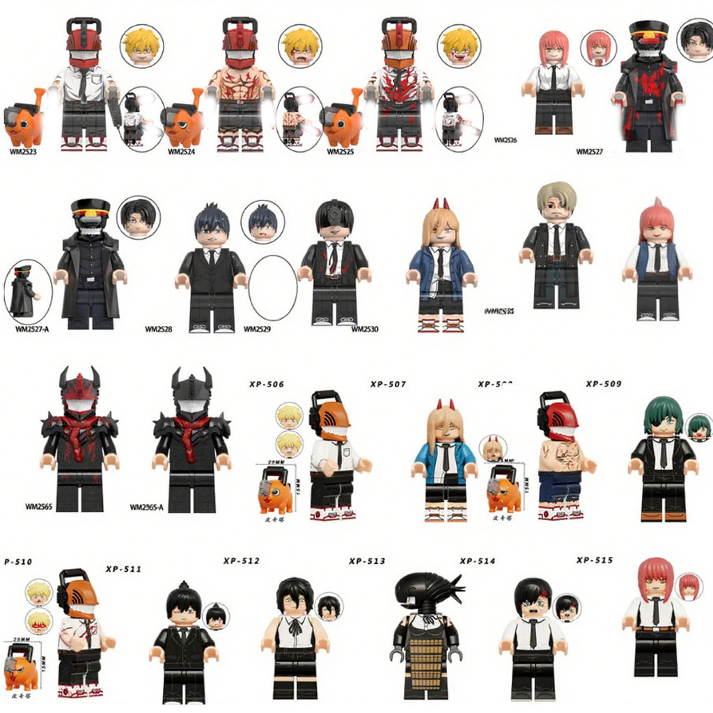 電鋸人系列 鏈鋸人 電次 瑪奇瑪 早川秋 帕瓦 岸邊 鯊魚 刀之惡魔 積木人仔擺件