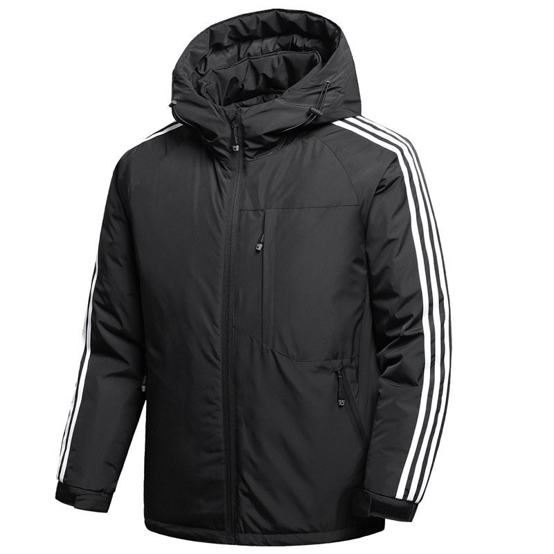 【MR.男先生】臺灣出貨 免運 男棉服 冬季運動棉衣寬鬆羽絨棉服男三條槓加厚保暖連帽男開衫加印logo Z9PH