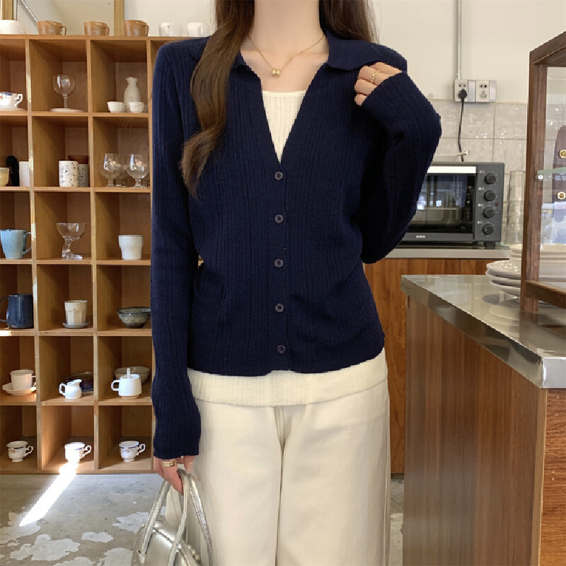 【HOT 本舖】 秋冬韓版氣質假兩件6羊毛撞色polo領針織衫毛衣打底上衣