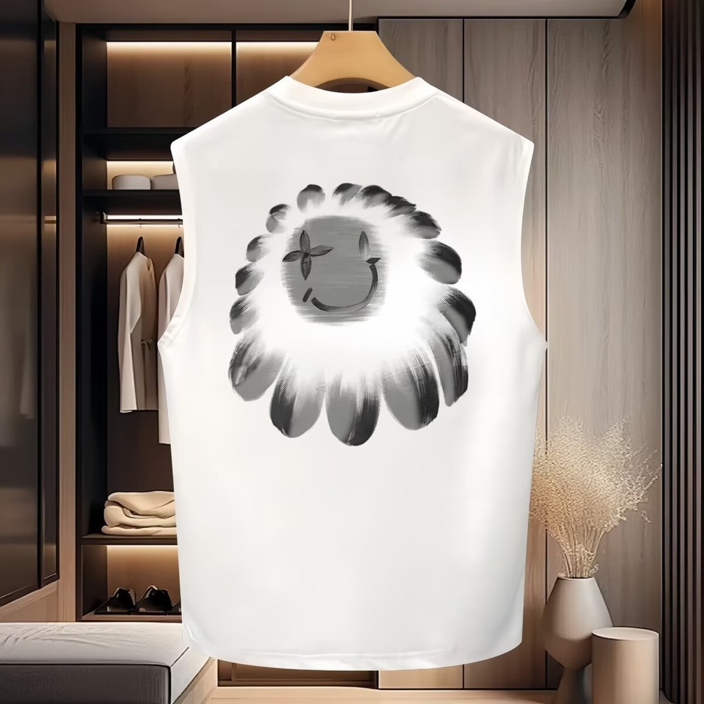無袖夏季做舊new厚重男士新款運動棉質美式貓圖案休閒T恤2025寬鬆新款背心風格2025潮流23背心 ZU6D