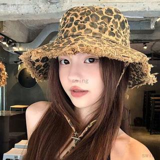 爆火上新✨豹紋毛邊大簷漁夫帽女春夏季韓系復古盆帽顯臉小戶外遮陽防曬帽子 swing
