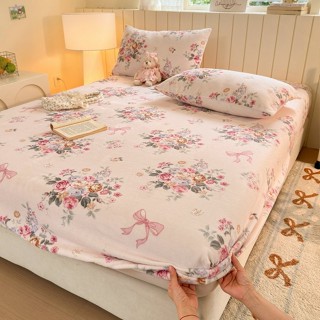 現貨 牛奶絨印花床包 法蘭絨床包 雙人床包 冬天床包 雙人加大床包 床單 單人床包 抗靜電床罩 保暖床包 保潔墊床包