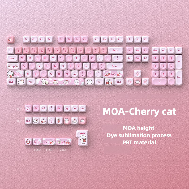 PBT鍵帽MOA櫻桃喵喵粉色主題鍵帽熱昇華DIY小全套十字開關機械鍵盤定制適配S75Pro F108