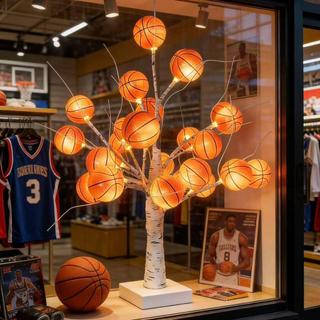 🏀【籃球造型樺木樹燈】✨ LED暖光氛圍小夜燈 桌面裝飾台燈 籃球運動周邊 房間櫥窗佈置擺飾 送男友驚喜禮物