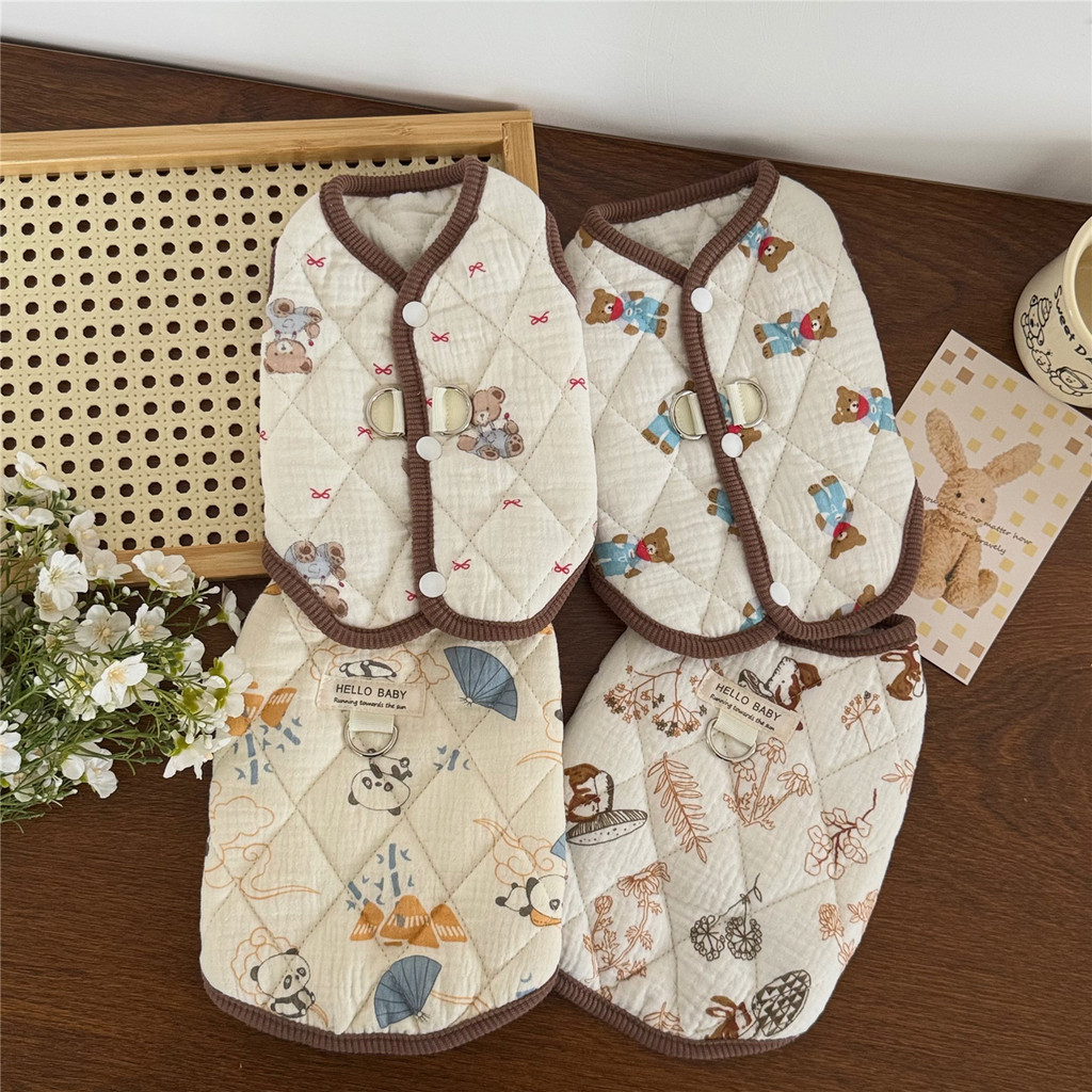 【現貨】 寵物秋冬季棉紗馬甲背心 透氣柔軟可愛小熊狗狗背心 冬款可牽引小狗衣服 貓咪衣服 比熊泰迪小型犬寵物衣服 寵物保