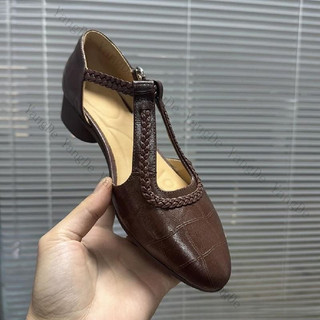 YangDe 3cm/羊皮/真皮涼鞋女夏季包頭中空芒果尖頭軟底軟麵粗跟舒適女鞋