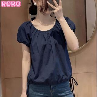 RORO🔸大碼夏季短袖 飛飛袖襯衫設計夏季圓領綁帶娃娃2026新款減齡純色寬鬆上衣