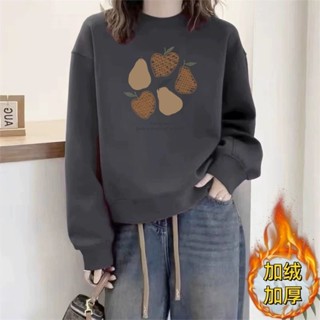 胖胖美依 上衣 印花T卹 長袖t卹 基本款 M-2XL新款美字母印花圓領套頭衛衣女寬鬆百搭顯瘦上衣-10701.
