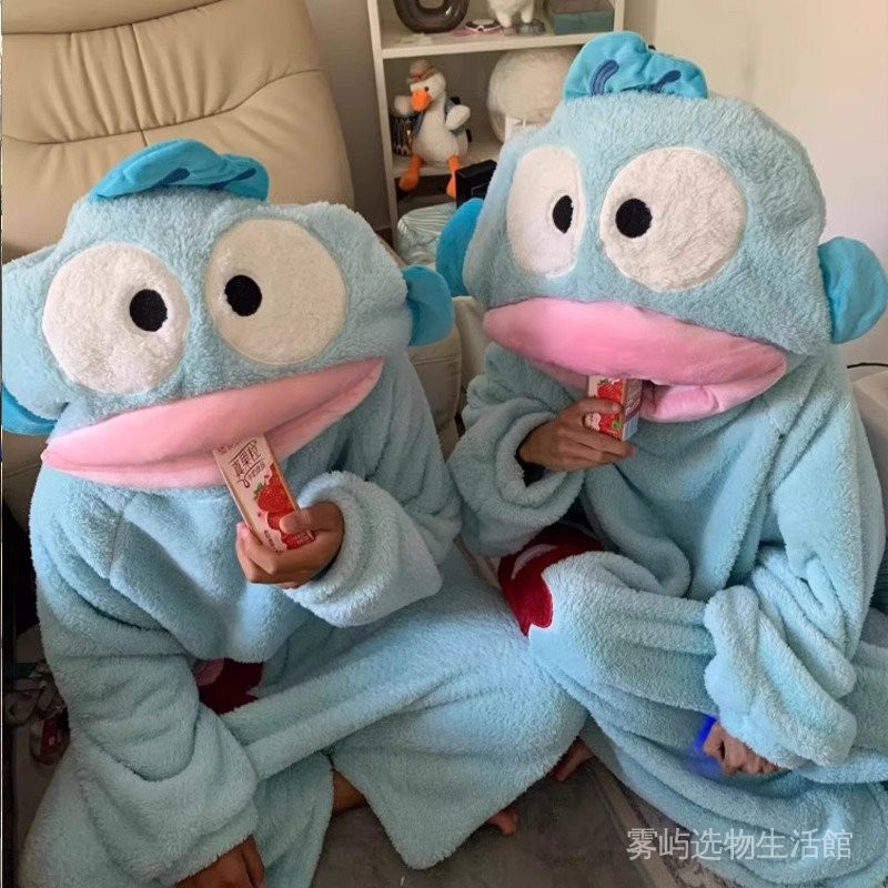 人魚漢頓睡衣 醜魚漢頓睡衣 搞怪睡衣 動物睡衣 卡通睡衣 可愛睡衣 聖誕禮物 交換禮物 加厚珊瑚絨 卡通家居服 情侶睡衣