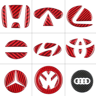 適合Benz BMW Audi Mazda VW Lexus 真碳纖維方向盤車標貼 汽車專用改裝飾銘片